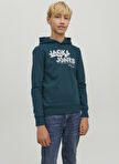 Jack & Jones Koyu Yeşil Erkek Çocuk Kapüşonlu Uzun Kollu Baskılı Sweatshirt JCOHUNTER SWEAT HOOD JNR