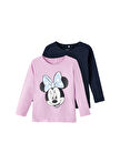 Name İt Lacivert Kız Bebek Bisiklet Yaka Uzun Kollu Baskılı T-Shirt NMFABANA MINNIE 2 PACK LS TOP WDI