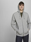 Jack & Jones O Yaka Açık Gri Erkek Sweatshırt JJEBASIC SWEAT ZIP HOOD NOOS