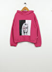 Barbie Pembe Kız Çocuk Kapüşonlu Düşük Omuz Oversize Baskılı Sweatshirt BRB3WG-SWT28