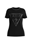 Guess V2YI07K8HM0JBLK-ADELE SS CN TEE - O Siyah Bisiklet Yaka Normal Kalıp Baskılı Kadın T-Shirt