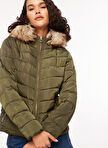 Only Yeşil Kadın Mont ONLELLAN QUILTED HOOD JACKET CC OTW