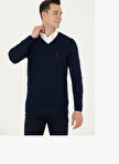 U.S. Polo Assn. V Yaka Slim Fit Lacivert Erkek Kazak TCDUNI-BSK23