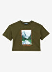 Discovery Expedition Haki Kız Çocuk Bisiklet Yaka Oversize Baskılı T-Shirt D4SG-TST3097