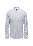 Only & Sons Slim Fit Gri - Mavi Çizgili Erkek Gömlek ONSALVARO SLIM LS OXFORD STRIPE SHI