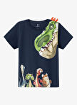 Name İt Desenli Lacivert Erkek Çocuk T-Shirt NMMMIK GIGANTOSAURUS SS TOP VDE