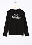 Jack & Jones Baskılı Siyah Erkek T-Shirt JJFOREST TEE LS CREW NECK JNR