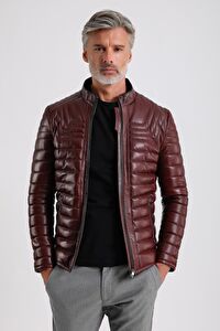 James Erkek Bordo Şişme Deri Mont