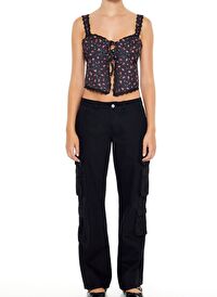 Twill-Low-Rise Kargo Pantolon
