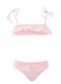 Pembe Volanlı Ve Kareli Bikini