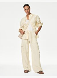 Wide Leg Keten Kargo Pantolon