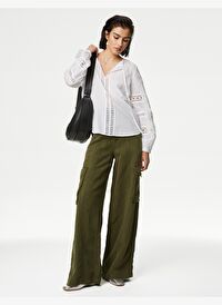 Wide Leg Keten Kargo Pantolon