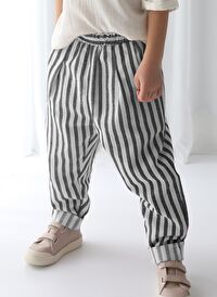 Carrot Pantolon Siyah Çizgili Keten