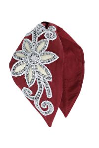 Ivory Dark Red Taş ve Boncuk İşlemeli Kadın Taç