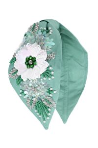 Flower Grace Green Boncuk İşlemeli Kadın Taç