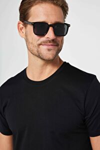 Erkek Slim Fit Siyah Bisiklet Yaka %100 Pamuk Dar Kesim Basic Tişört