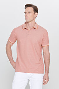 Erkek Kiremit-Bej Slim Fit Dar Kesim Kıvrılmaz Polo Yaka Kısa Kollu Tişört