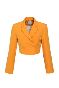 Kruvaze Crop Blazer Ceket Koyu Oranj