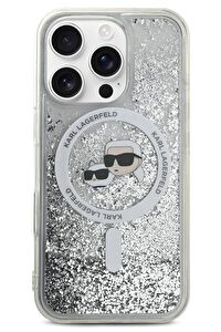 Karl Lagerfeld Heads Sıvı Simli iPhone 16 Pro Magsafe Uyumlu Kılıf