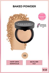 Note Baked Powder 05 Soft Beige Işıltılı Bitişli Highlighter Toz Yüz Pudrası