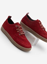 Kadın Sneaker İşlemeli Nakışlı Renkli Bağcıklı Spor Ayakkabı Valgin Bordo