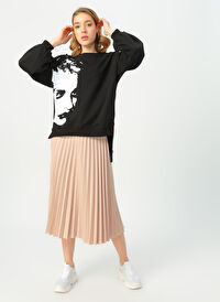 Quzu Siyah Baskılı Sweatshirt