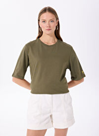 Fabrika Haki Kadın Bisiklet Yaka Oversize T-Shirt DANTITA