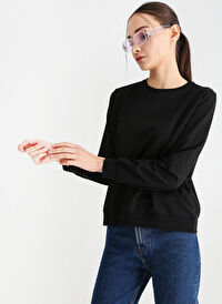 Fabrika Bisiklet Yaka Basic Düz Siyah Kadın Sweatshirt - K-AGORA