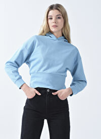 Lmtd Açık Mavi Kız Çocuk Kapüşonlu Uzun Kollu Düz Sweatshirt NLFNOTALI SHORT BRU SWEAT W. HOOD  