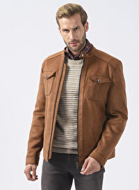 Pierre Cardin Kahve Erkek Dik Yaka Slim Fit Deri Görünümlü Mont PCSE107