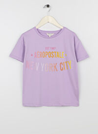 Aeropostale Lila Kız Çocuk Bisiklet Yaka Kısa Kollu Baskılı T-Shirt 23SAG-31
