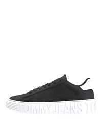 Tommy Hilfiger Siyah-Beyaz Erkek Deri Sneaker TOMMY JEANS LEATHER OUTSOLE