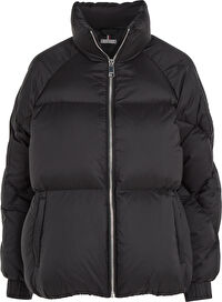 Tommy Hilfiger Siyah Kadın Dik Yaka Normal Kalıp Puffer Mont WW0WW38921BDS