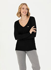 U.S. Polo Assn. V Yaka Siyah Kadın Sweatshırt KOSEL-SK023