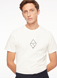 E 4.0 Design Studio x Fabrika Kırık Beyaz Erkek Bisiklet Yaka T-Shirt F3WM-TST-F24  