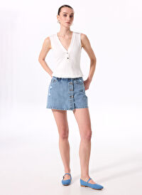 Fabrika Açık İndigo Kadın Mini Basic Denim Etek F4SL-ETK0042  