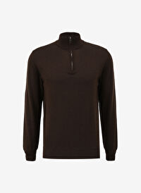 Tombolini Kahve Erkek Fermuarlı Slim Fit Kazak WM63_ZMG9 