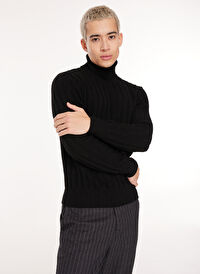 Tombolini Siyah Erkek Balıkçı Yaka Slim Fit Kazak WM34_ZM07