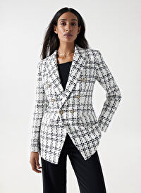  Kırık Beyaz Kadın Kruvaze Yaka Blazer TWEED BLAZER 21006889