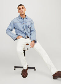 Jack & Jones Beyaz Erkek Dar Paça Slim Fit  Denim Pantolon JJIGLENN JJEVAN CJ 977 SN