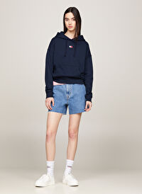 Lacivert Kadın Kapüşon Yaka Sweatshirt TJW BXY BADGE HOODIE  