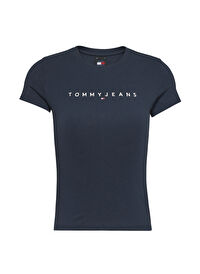 Tommy Jeans Bisiklet Yaka Düz Siyah Kadın T-Shirt TJW SLIM LINEAR TEE SS EXTC1G