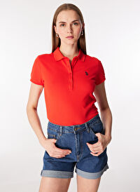 U.S. Polo Assn. Polo Yaka Kırmızı Kadın T-Shirt GTP-IY24