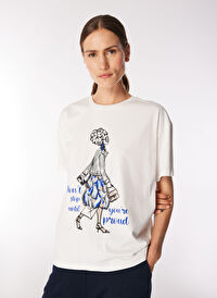 Fabrika Kırık Beyaz Kadın Basic Baskılı T-Shirt F4WL-TST0350