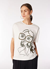 Fabrika Kırık Beyaz Kadın Basic Baskılı T-Shirt F4WL-TST0232