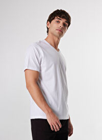 Limon Beyaz Erkek Basic Düz T-Shirt L4WM-TST9503 