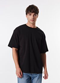 Limon Siyah Erkek Loose Fit Düz T-Shirt L4WM-TST9505 