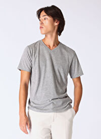 Limon Gri Melanj Erkek Basic Düz T-Shirt L4WM-TST9503 