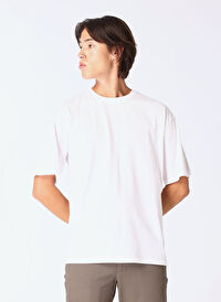 Limon Beyaz Erkek Loose Fit Düz T-Shirt L4WM-TST9505 