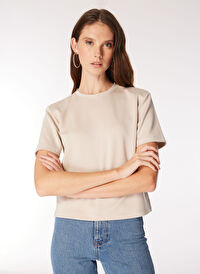 Fabrika Bej Kadın Basic Düz T-Shirt F4WL-TST0455
